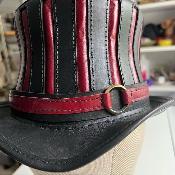 Black and Red Leather Top Hat - The Red Mad Hatter- 22.5” main image 3